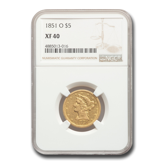 1851-O $5 Liberty Gold Half Eagle XF-40 NGC 1851-O $5 Liberty Gold Half Eagle XF-40 NGC