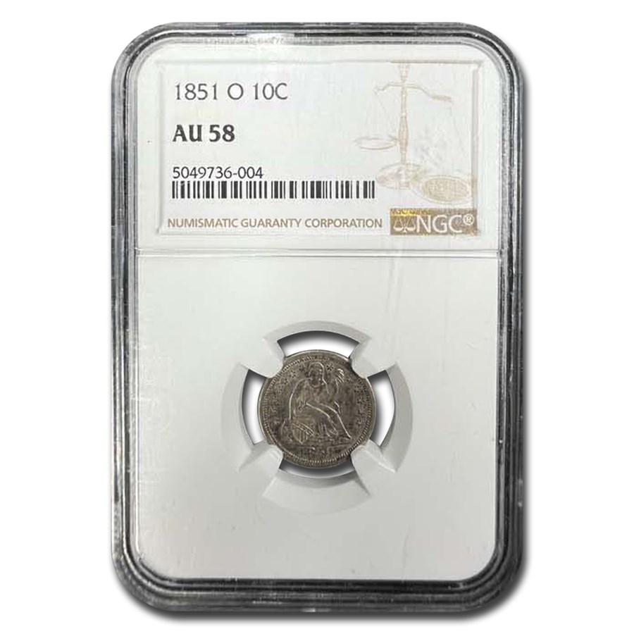 1851-O Liberty Seated Dime AU-58 NGC