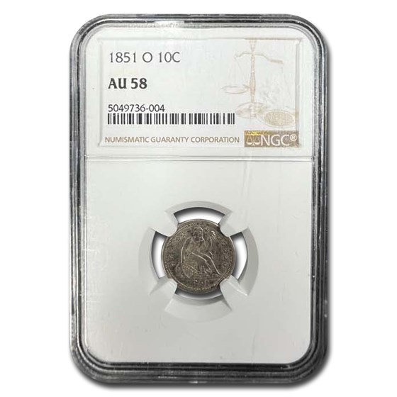 1851-O Liberty Seated Dime AU-58 NGC 1851-O Liberty Seated Dime AU-58 NGC