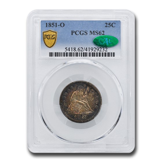 1851-O Liberty Seated Quarter MS-62 PCGS CAC 1851-O Liberty Seated Quarter MS-62 PCGS CAC