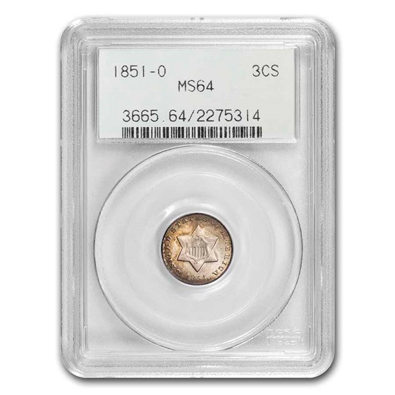 1851-O Three Cent Silver MS-64 PCGS (Old Gen Holder) 1851-O Three Cent Silver MS-64 PCGS (Old Gen Holder)