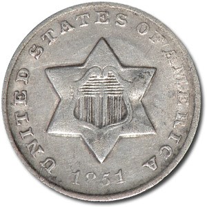 1851-O Three Cent Silver XF 1851-O Three Cent Silver XF