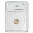 1851 Three Cent Silver MS-64 PCGS (Rattler)