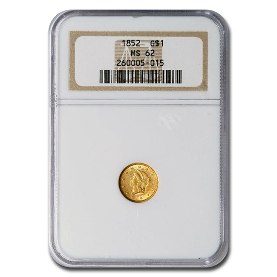 1852 $1 Liberty Head Gold MS-62 NGC 1852 $1 Liberty Head Gold MS-62 NGC