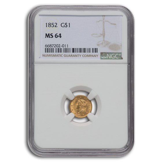1852 $1 Liberty Head Gold MS-64 NGC