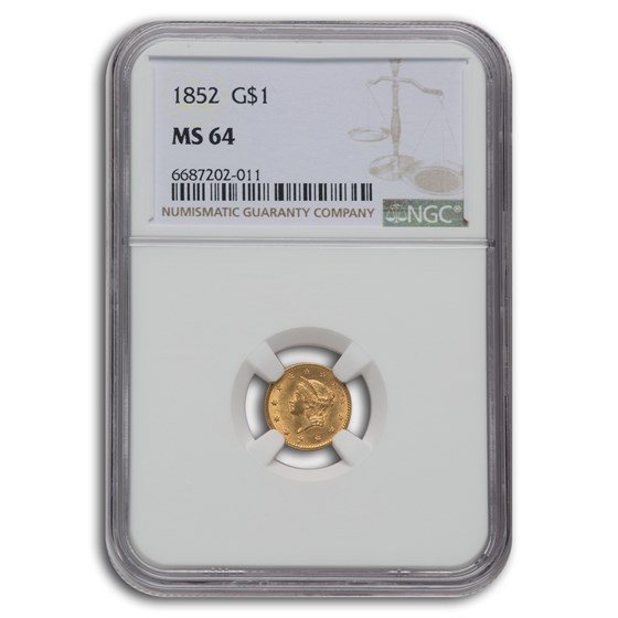 1852 $1 Liberty Head Gold MS-64 NGC 1852 $1 Liberty Head Gold MS-64 NGC