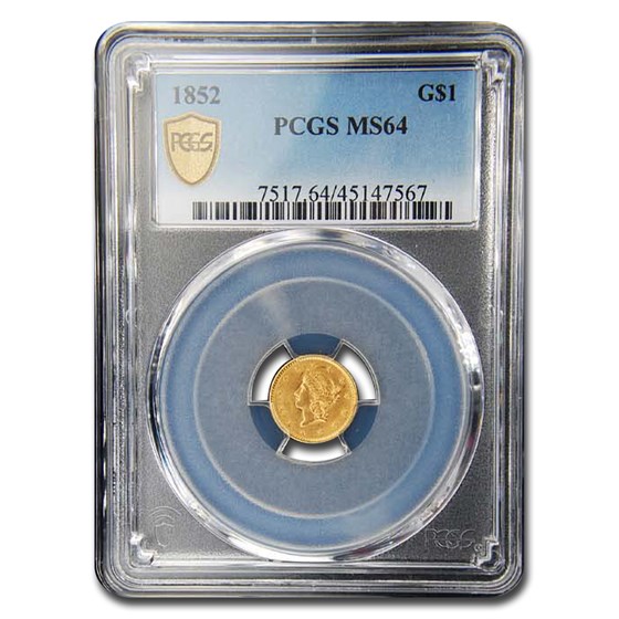 1852 $1 Liberty Head Gold MS-64 PCGS