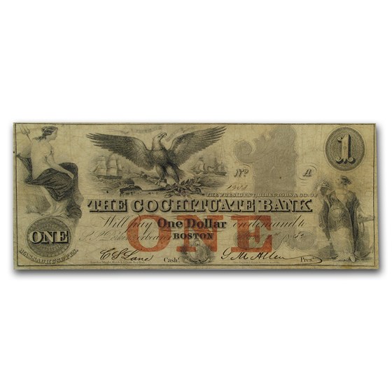 1852 $1 The Cochituate Bank of Boston, MA MA-130 Fine 1852 $1 The Cochituate Bank of Boston, MA MA-130 Fine