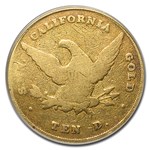 1852 $10 Wass Molitor Gold California Gold Fine-15 PCGS (Sm Head)