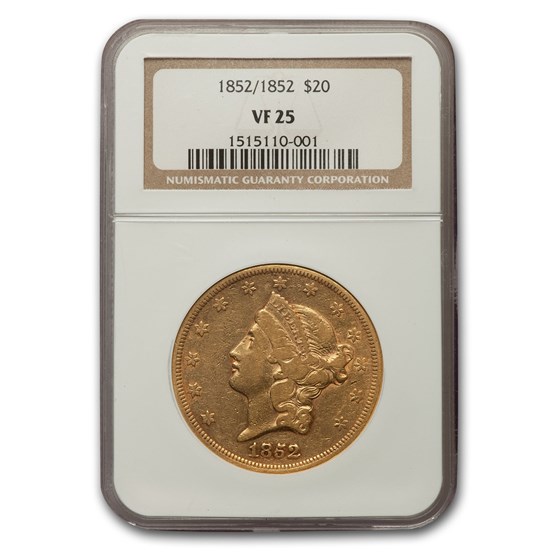1852/1852 $20 Liberty Gold Double Eagle VF-25 NGC 1852/1852 $20 Liberty Gold Double Eagle VF-25 NGC