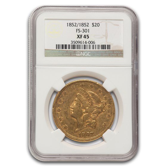 1852/1852 $20 Liberty Gold Double Eagle XF-45 NGC (FS-301)