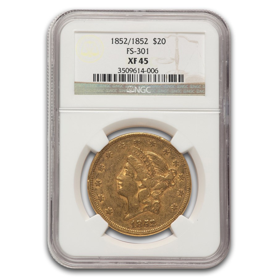 1852/1852 $20 Liberty Gold Double Eagle XF-45 NGC (FS-301)