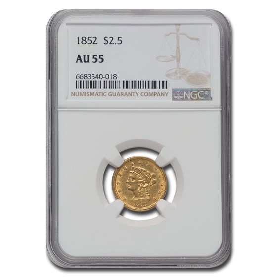1852 $2.50 Liberty Gold Quarter Eagle AU-55 NGC 1852 $2.50 Liberty Gold Quarter Eagle AU-55 NGC