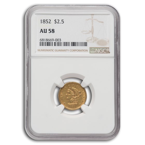1852 $2.50 Liberty Gold Quarter Eagle AU-58 NGC 1852 $2.50 Liberty Gold Quarter Eagle AU-58 NGC