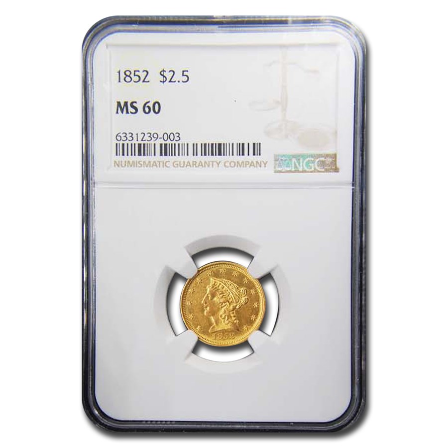 1852 $2.50 Liberty Gold Quarter Eagle MS-60 NGC