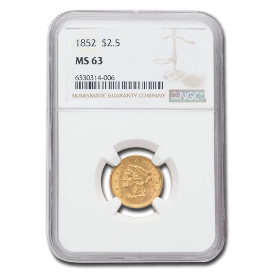1852 $2.50 Liberty Gold Quarter Eagle MS-63 NGC