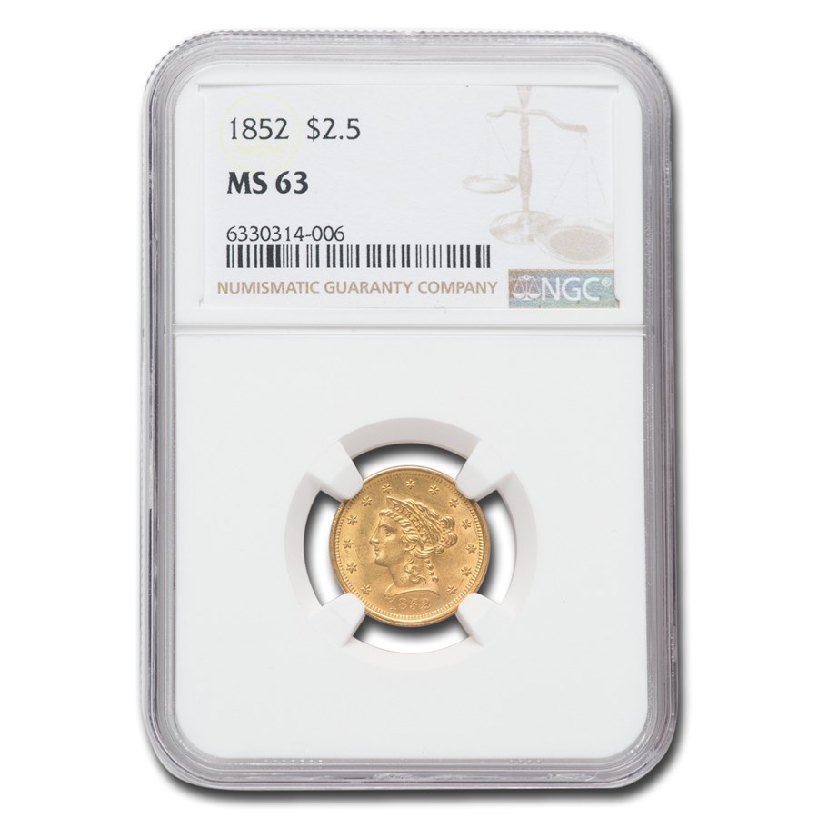 1852 $2.50 Liberty Gold Quarter Eagle MS-63 NGC