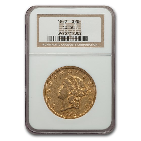 1852 $20 Liberty Gold Double Eagle AU-50 NGC 1852 $20 Liberty Gold Double Eagle AU-50 NGC