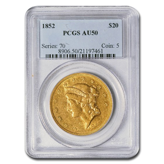 1852 $20 Liberty Gold Double Eagle AU-50 PCGS 1852 $20 Liberty Gold Double Eagle AU-50 PCGS
