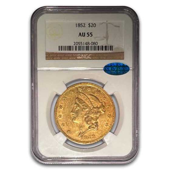 1852 $20 Liberty Gold Double Eagle AU-55 NGC CAC