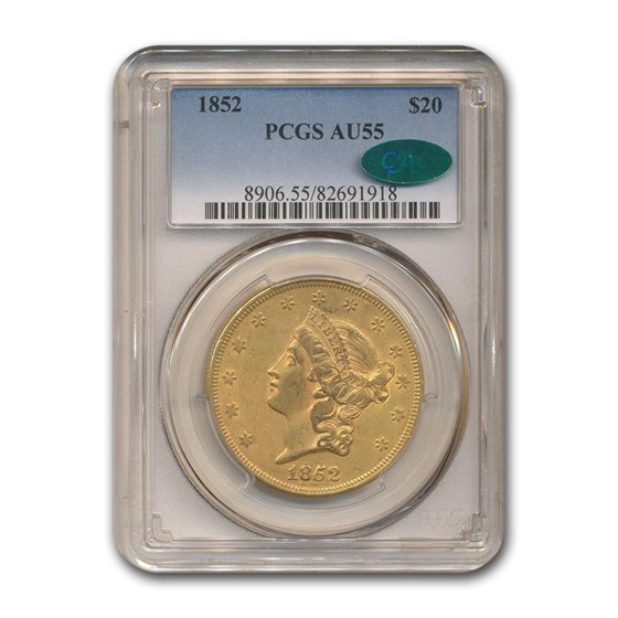 1852 $20 Liberty Gold Double Eagle AU-55 PCGS CAC 1852 $20 Liberty Gold Double Eagle AU-55 PCGS CAC