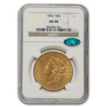 1852 $20 Liberty Gold Double Eagle AU-58 NGC CAC