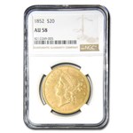 1852 $20 Liberty Gold Double Eagle AU-58 NGC