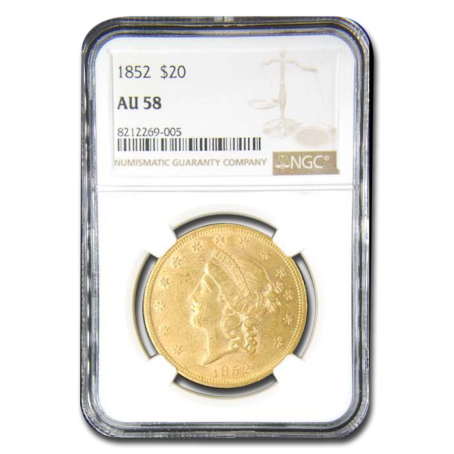 1852 $20 Liberty Gold Double Eagle AU-58 NGC