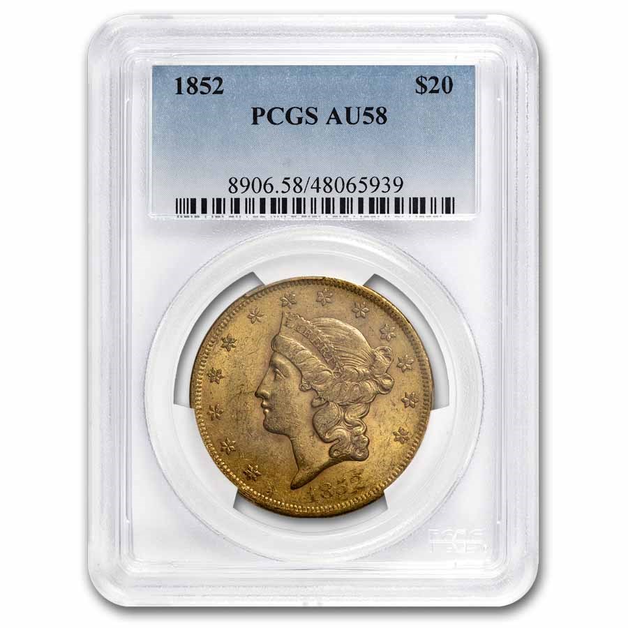 1852 $20 Liberty Gold Double Eagle AU-58 PCGS