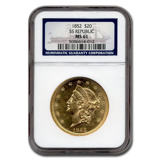 1852 $20 Liberty Gold Double Eagle MS-61 NGC (SS Republic) 1852 $20 Liberty Gold Double Eagle MS-61 NGC (SS Republic)