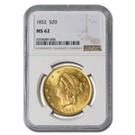 1852 $20 Liberty Gold Double Eagle MS-62 NGC