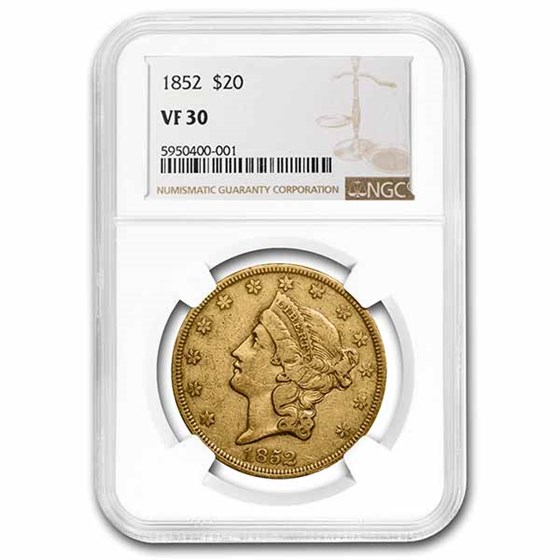 1852 $20 Liberty Gold Double Eagle VF-30 NGC 1852 $20 Liberty Gold Double Eagle VF-30 NGC