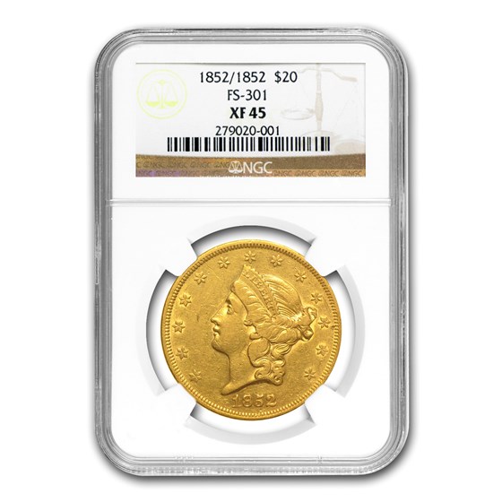 1852 $20 Liberty Gold Double Eagle XF-45 NGC (Repunched Date) 1852 $20 Liberty Gold Double Eagle XF-45 NGC (Repunched Date)