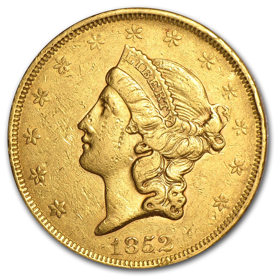1852 $20 Liberty Gold Double Eagle XF Details (Cleaned)