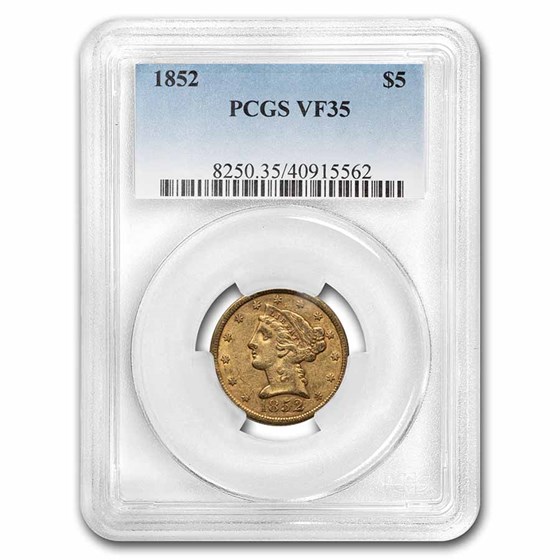 1852 $5.00 Liberty Gold Half Eagle VF-35 PCGS 1852 $5.00 Liberty Gold Half Eagle VF-35 PCGS