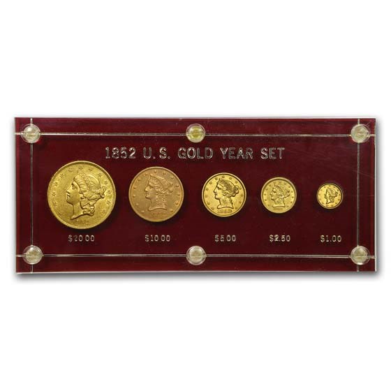 1852 5-Coin Liberty Gold Type Set XF+ ($20, $10, $5, $2.50, $1)