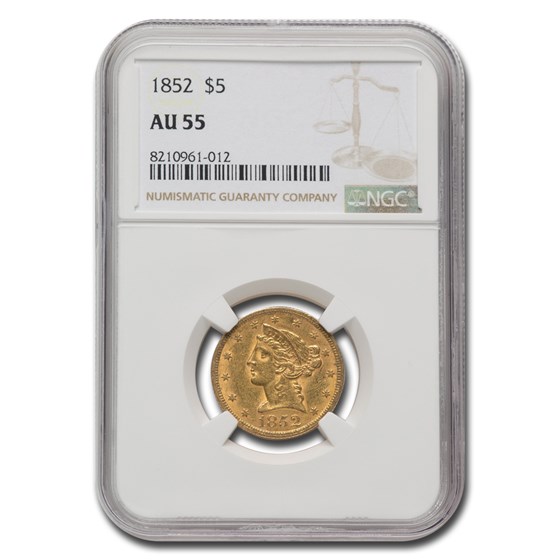 1852 $5 Liberty Gold Half Eagle AU-55 NGC 1852 $5 Liberty Gold Half Eagle AU-55 NGC