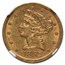 1852 $5 Liberty Gold Half Eagle AU-58 NGC CAC