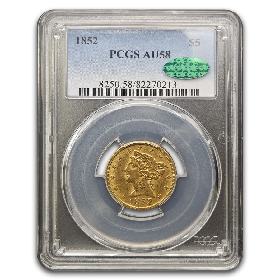 1852 $5 Liberty Gold Half Eagle AU-58 PCGS CAC
