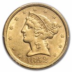 1852 $5 Liberty Gold Half Eagle AU-58 PCGS