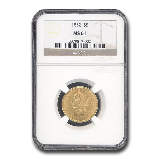 1852 $5 Liberty Gold Half Eagle MS-61 NGC 1852 $5 Liberty Gold Half Eagle MS-61 NGC