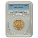 1852 $5 Liberty Gold Half Eagle MS-61 PCGS