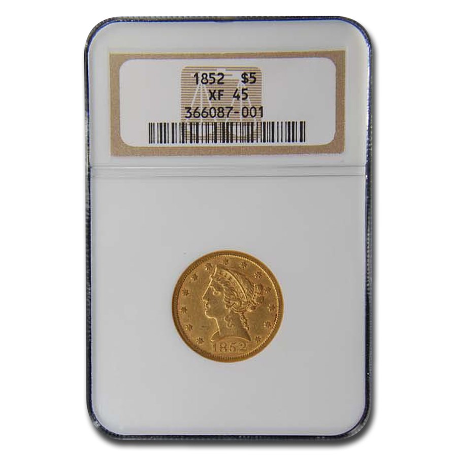 1852 $5 Liberty Gold Half Eagle XF-45 NGC