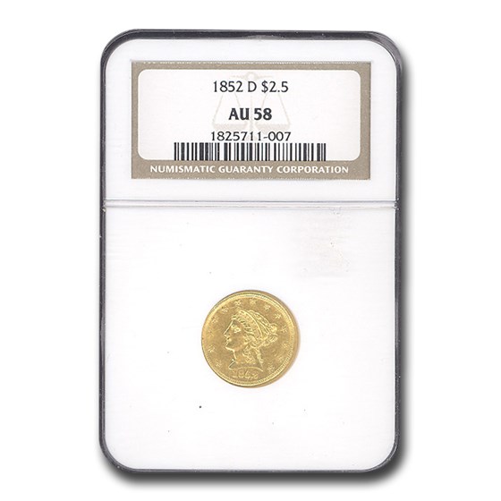 1852-D $2.50 Liberty Gold Quarter Eagle AU-58 NGC 1852-D $2.50 Liberty Gold Quarter Eagle AU-58 NGC