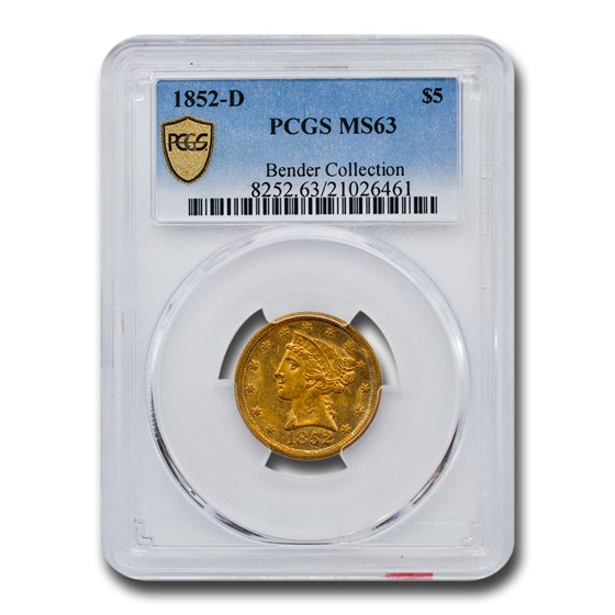 1852-D $5 Liberty Gold Half Eagle MS-63 PCGS 1852-D $5 Liberty Gold Half Eagle MS-63 PCGS