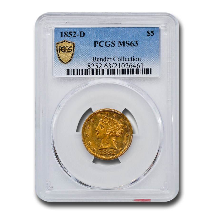 1852-D $5 Liberty Gold Half Eagle MS-63 PCGS