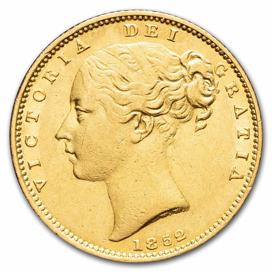 1852 Great Britain Gold Sovereign Victoria Shield AU