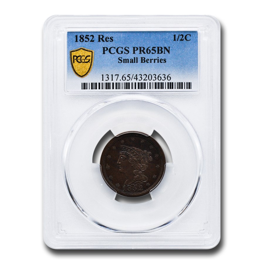 1852 Half Cent PR-65 PCGS (Brown, Restrike Small Berries)