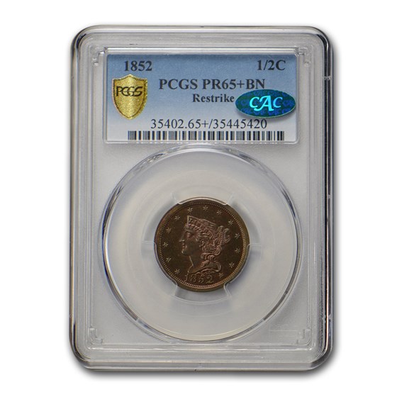 1852 Half Cent PR-65+ PCGS CAC (Brown, Restrike) 1852 Half Cent PR-65+ PCGS CAC (Brown, Restrike)