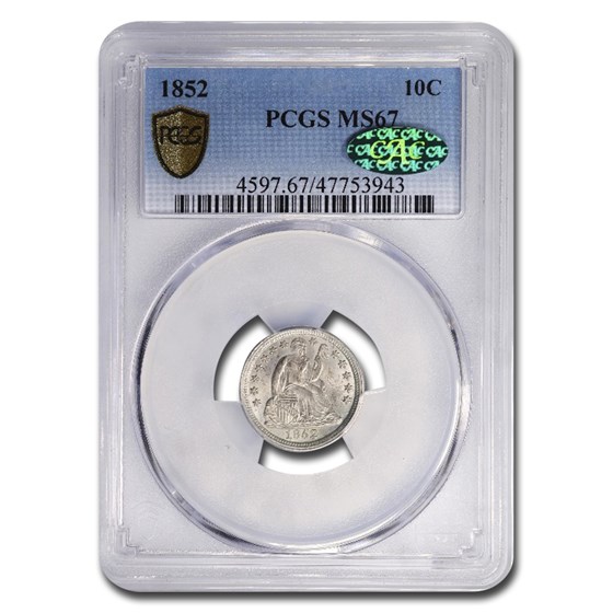 1852 Liberty Seated Dime MS-67 PCGS CAC 1852 Liberty Seated Dime MS-67 PCGS CAC